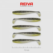 Shad Reiva Flat Minnow Negru-Argintiu Sclipici 7.5cm 5buc/plic