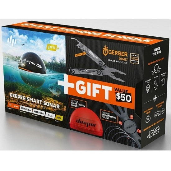 Smart Sonar DEEPER Pro Plus Fishfinder + Cleste Multifunctional Gerber DIME + Capac de Rezerva Deeper Cover + Suport Deeper Smartphone