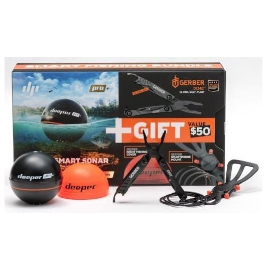 Smart Sonar DEEPER Pro Plus Fishfinder + Cleste Multifunctional Gerber DIME + Capac de Rezerva Deeper Cover + Suport Deeper Smartphone