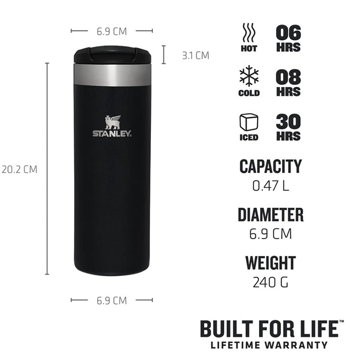 Sticla Termoizolanta STANLEY The AeroLight Transit Mug 0.47L / 16oz, Black Metallic