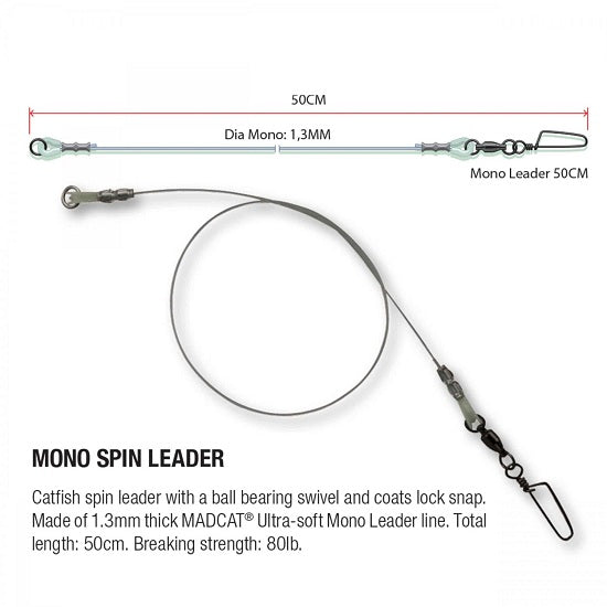 Struna DAM Madcat Mono Spin Leader 50cm 80Lbs