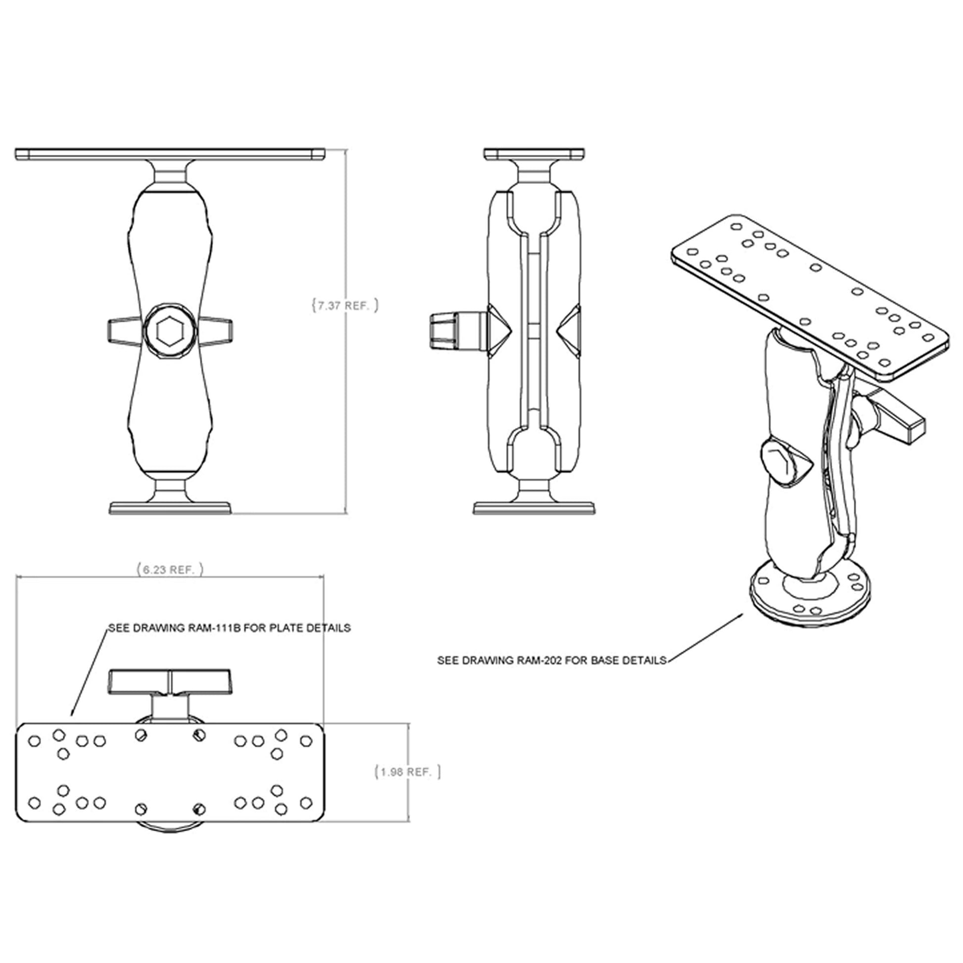 Suport Sonar RAM Mounts Drill-Down Marine Electronic Mount with 1.5" Ball