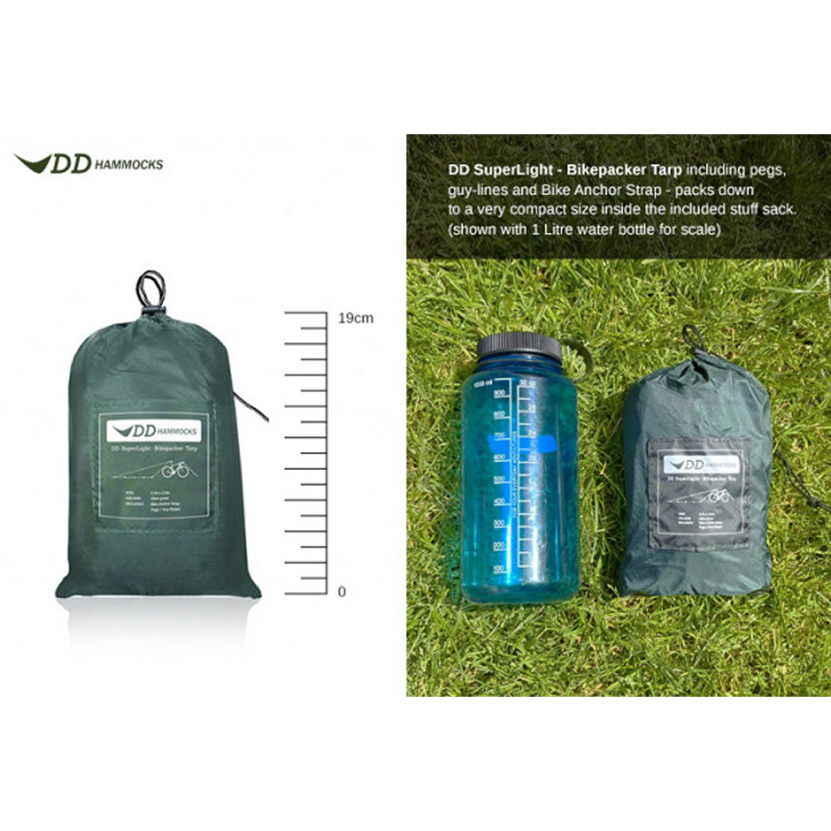 Tenda DD Hammocks Prelata SuperLight Bikepacker Tarp Olive Green, 3.7m x 2.3m
