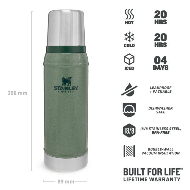 Termos Stanley The Legendary Classic Bottle Small Hammertone Green 0.75L 