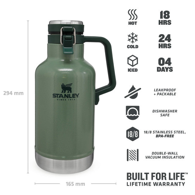 Termos Stanley pentru bere The Easy-Pour Growler Hammertone Green 1.9L 