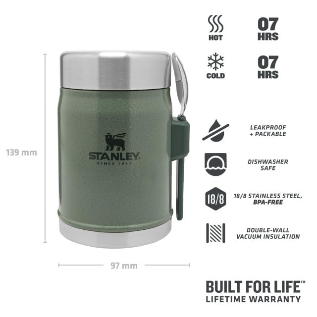 Termos mancare cu tacam Stanley The Legendary Food Jar + Spork Hammertone Green 0.4 l 