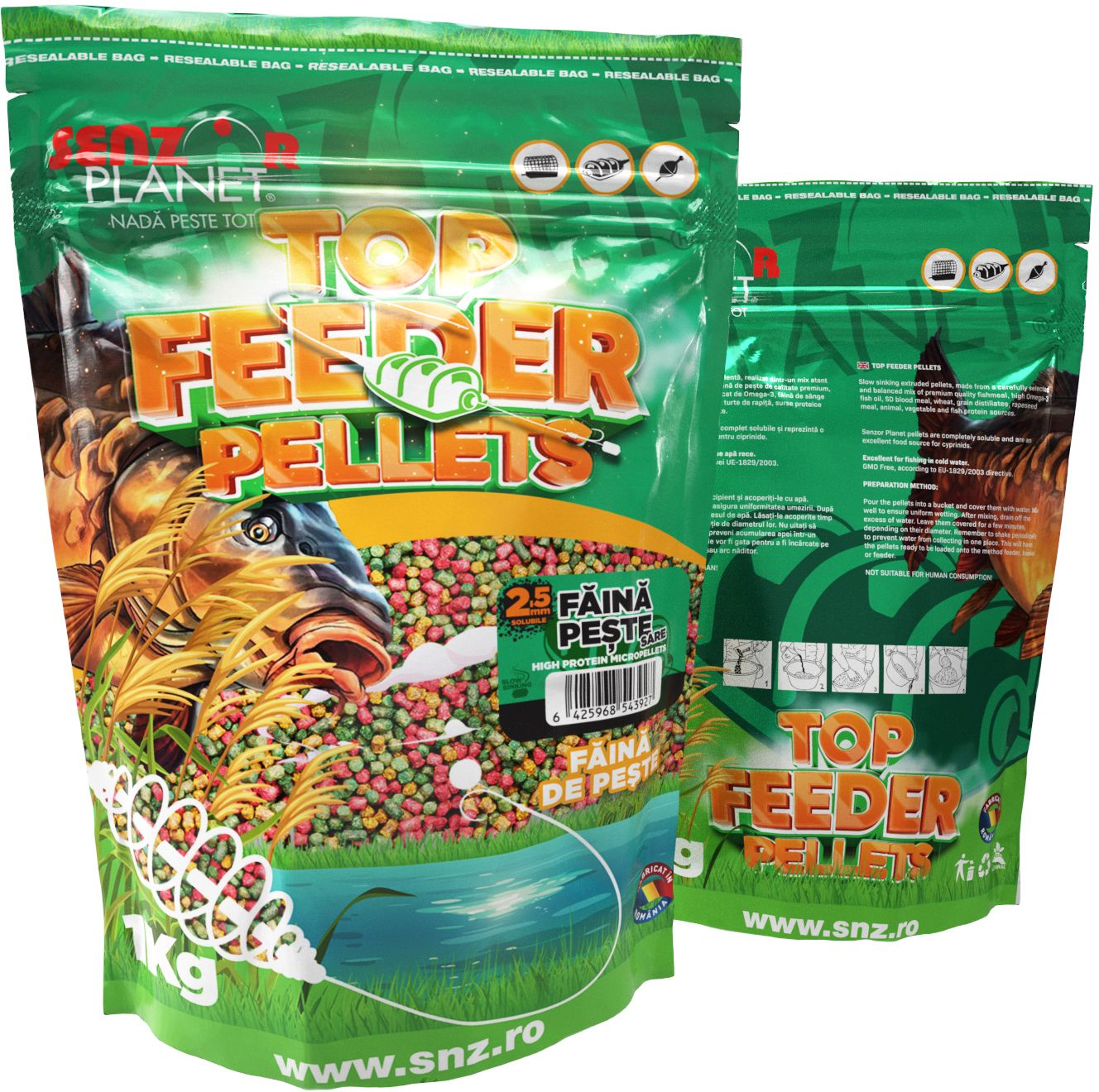 Top Feeder Senzor Pelletes, Faina Peste &amp; Sare, 2.5mm, 1kg 