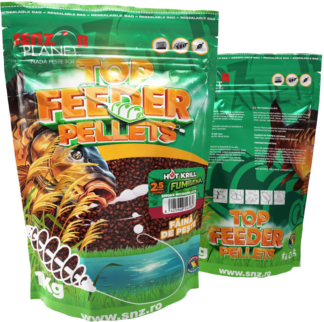 Top Feeder Senzor Pelletes Fumigena Hot Krill, 2.5mm, 1kg 
