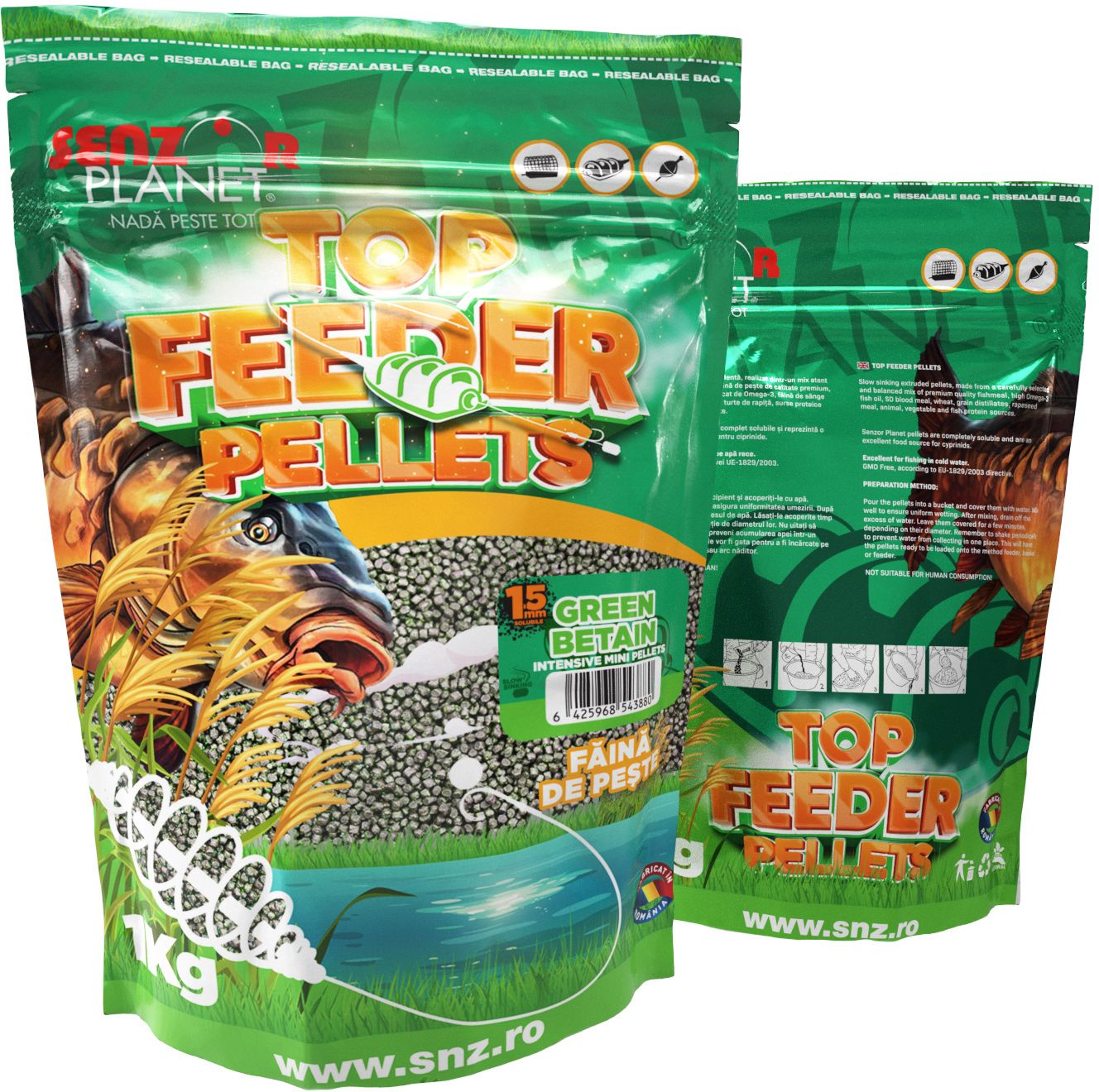 Top Feeder Senzor Pelletes Green Betain, 1.5mm, 1kg 
