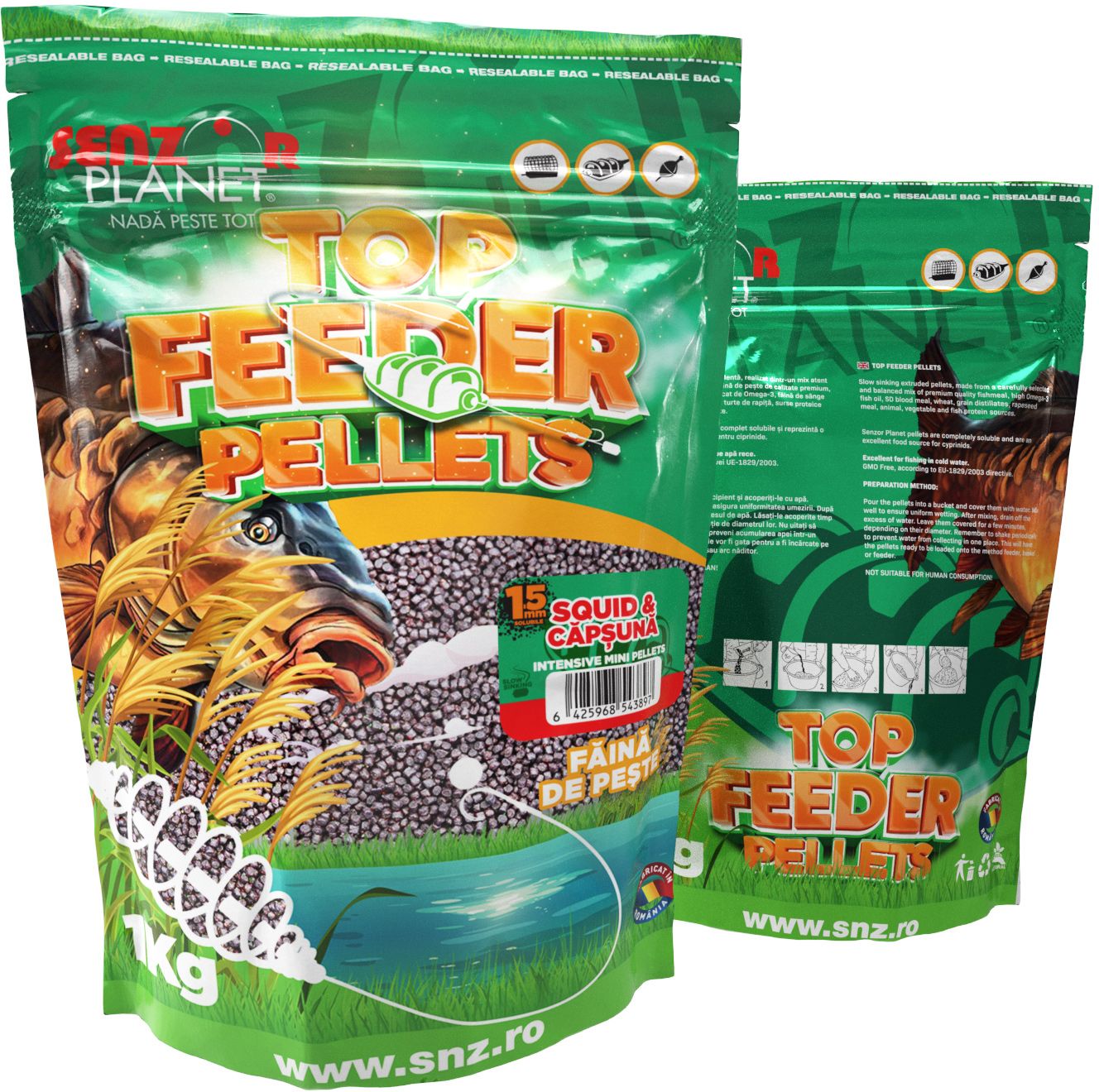 Top Feeder Senzor Pelletes Squid Capsuna, 1.5mm, 1kg 