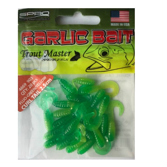 Twistere Spro Trout Master Garlic Bait Curl Tail - 25mm GREEN AND YELLOW 