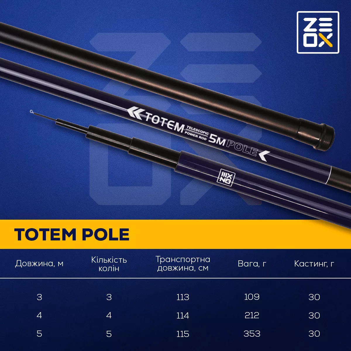 Varga ZEOX Rod Totem Pole, 4.00m, 30g, 4seg