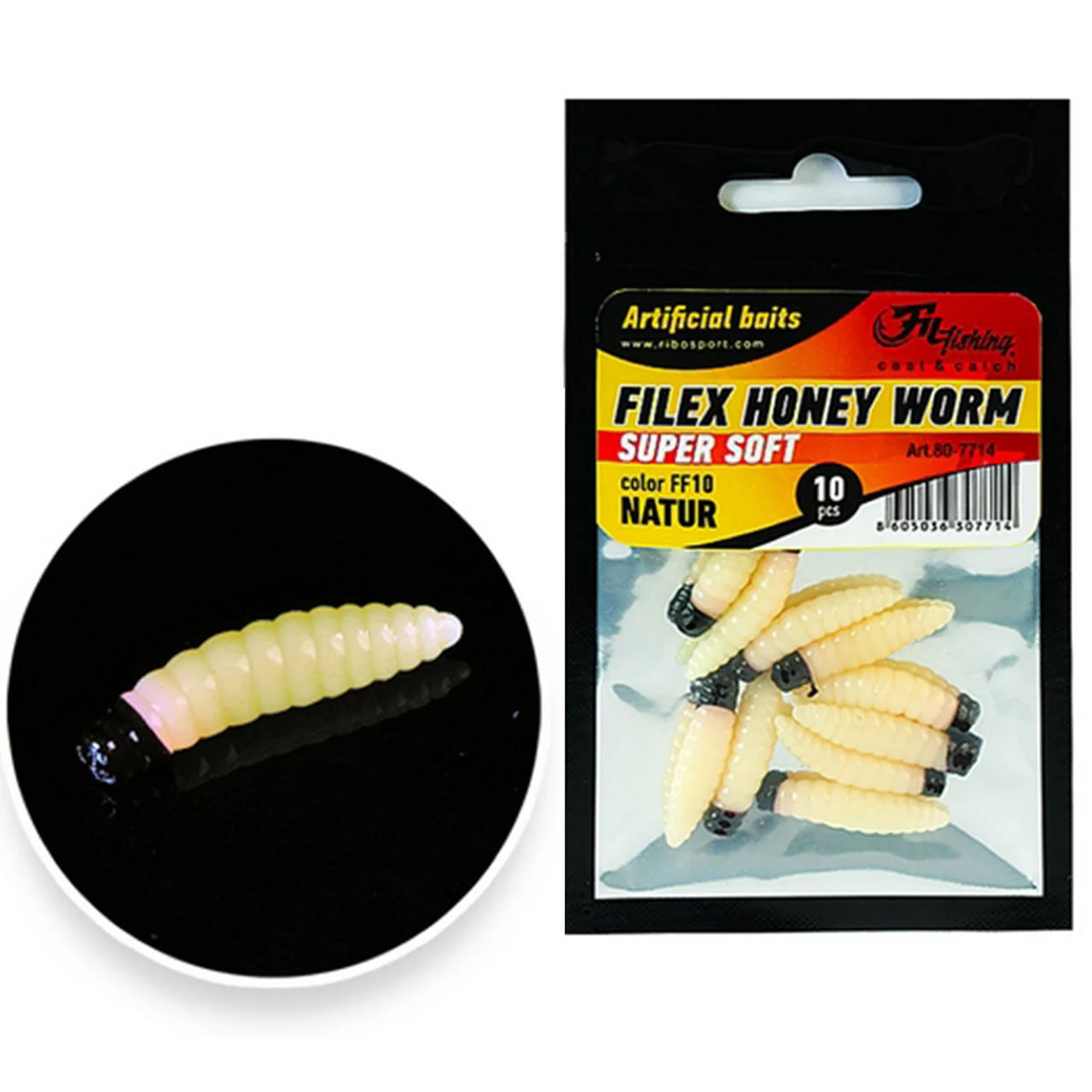 Viermi Artificiali Filfishing Filex Honey Worm, FF10 Natur, 2.5cm, 10buc/pac