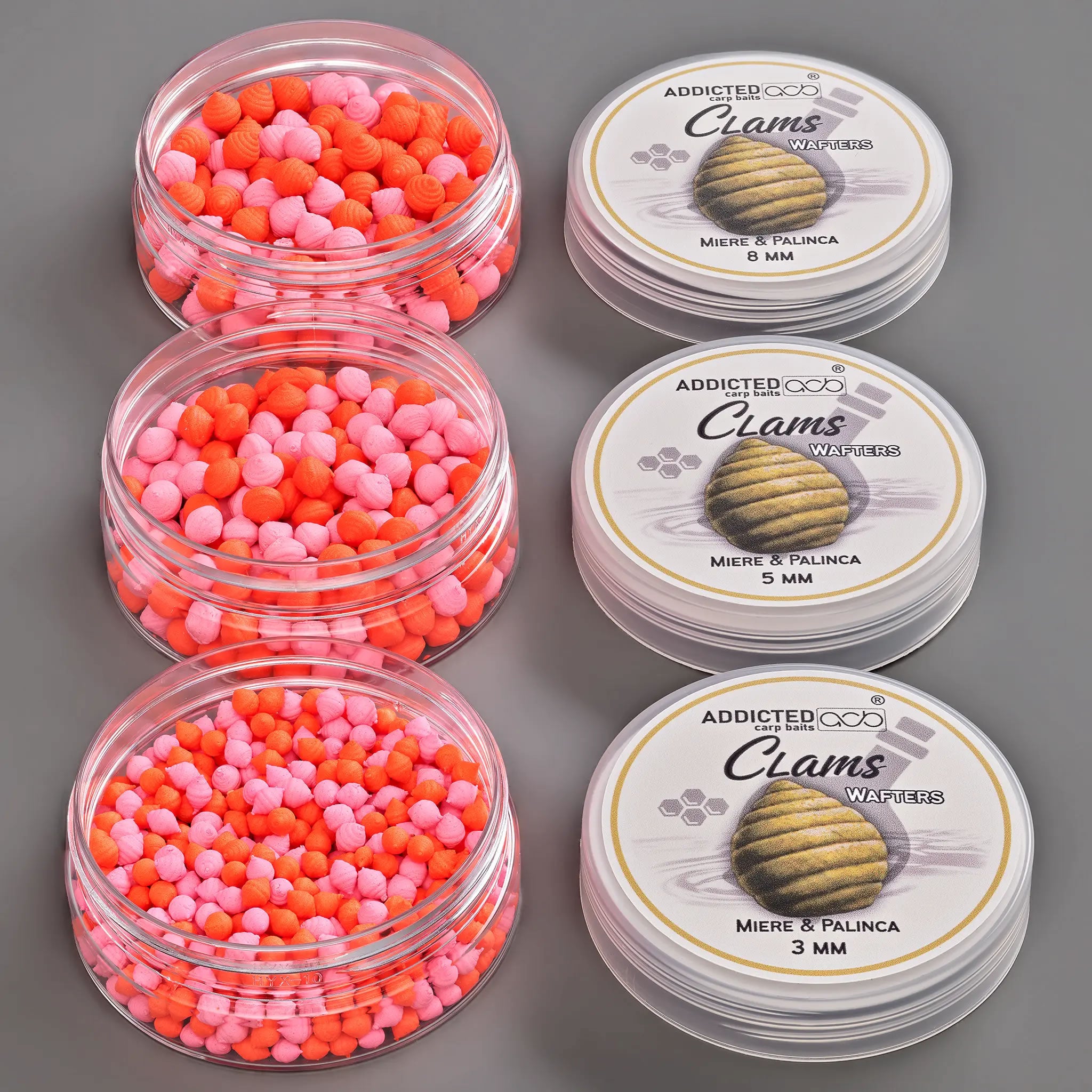 Wafters ADDICTED CARP BAITS Clams Miere Palinca Portocaliu &amp; Pink Wahed