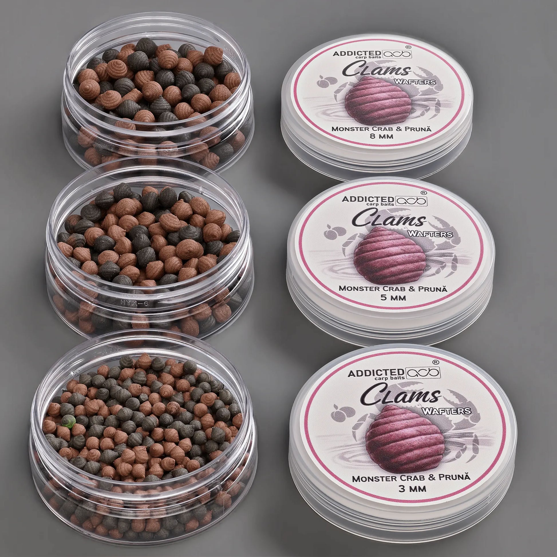 Wafters ADDICTED CARP BAITS Clams Monster Crab Pruna Maro &amp; Negru