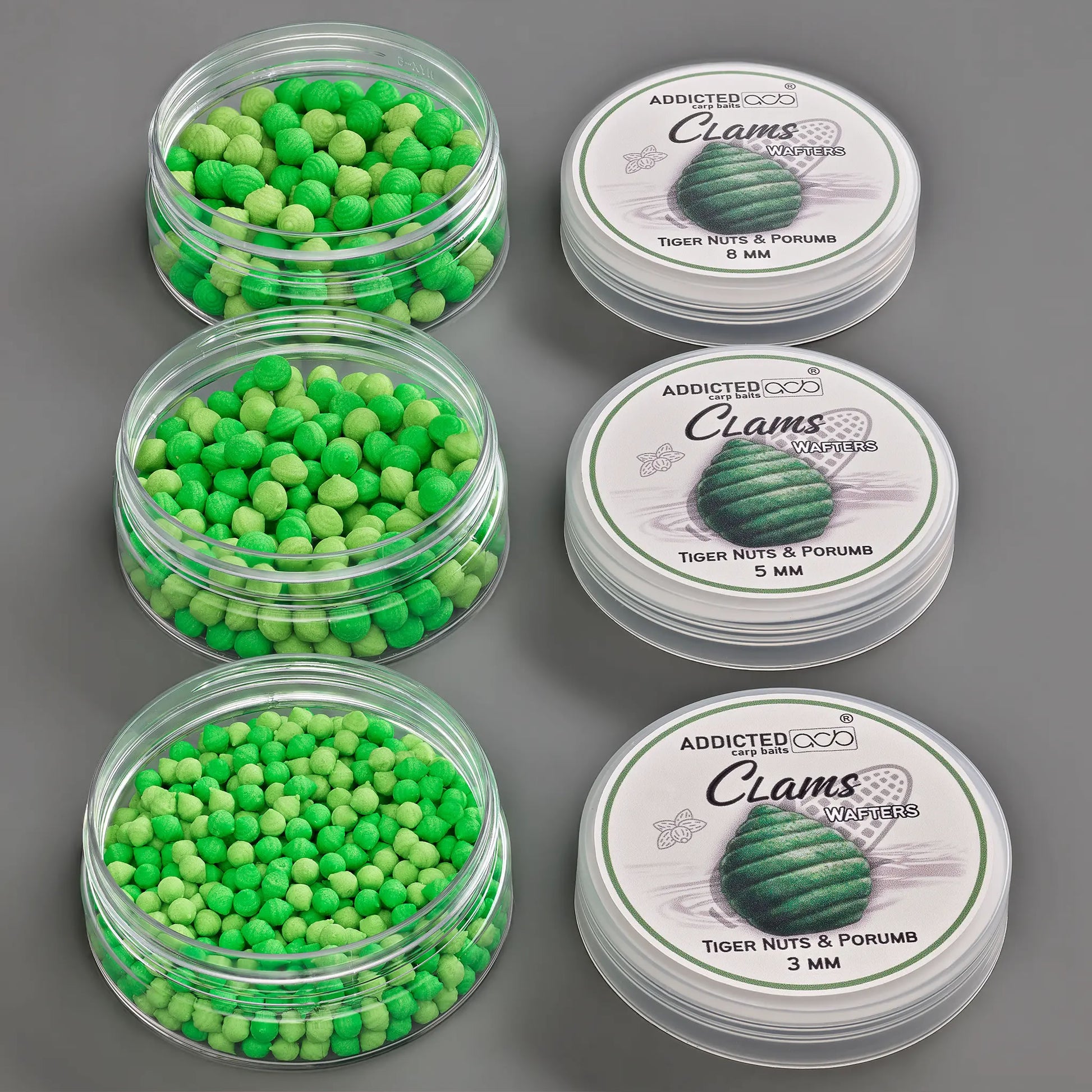 Wafters ADDICTED CARP BAITS Clams Tiger Nuts Porumb, Verde &amp; Verde Pal, 5mm, 25g