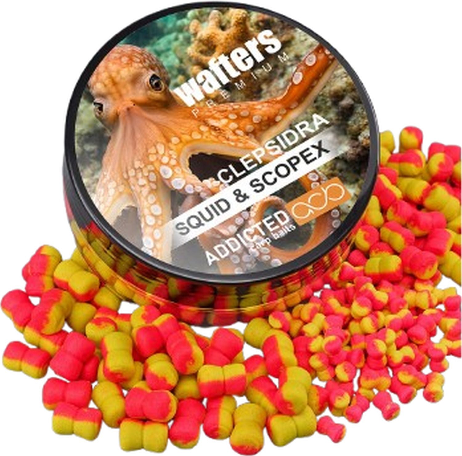Wafters ADDICTED CARP BAITS Clepsidra Premium, Squid Scopex, 3.5mm, 40ml
