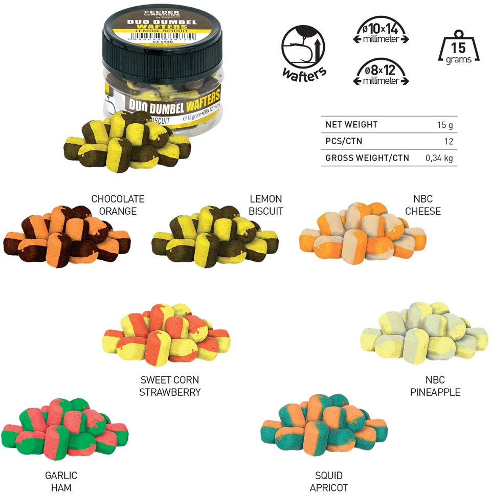 Wafters Carp Zoom Duo Dumbel, Lemon-Biscuit, 10-14mm, 15g
