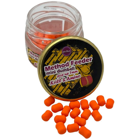 Wafters FEEDER-X Method Feeder Mini Dumbell, Krill &amp; Amino, Orange, 7mm, 60buc/borcan